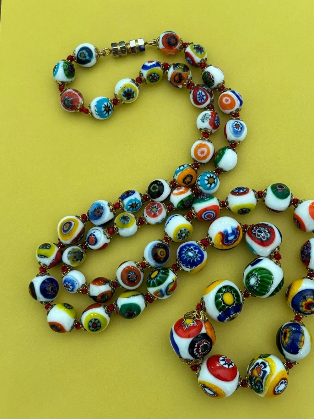 Vintage Multicolor Millefiori Glass Graduated Bead Necklace